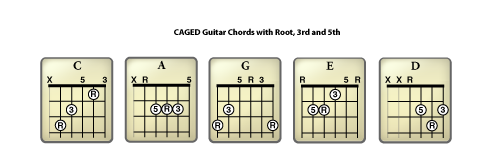 A CAGED Guitar Chords Diagram With the Root